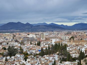 High angle view of townscape against sky