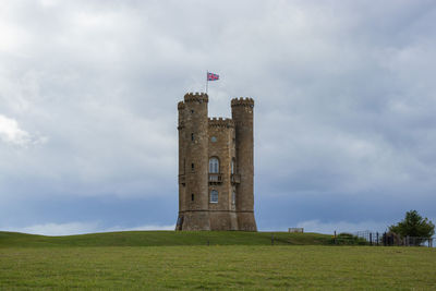 Broadway tower landscape view with viewing bench