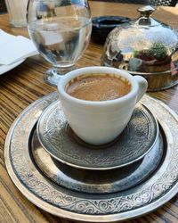 High angle view of coffee on table