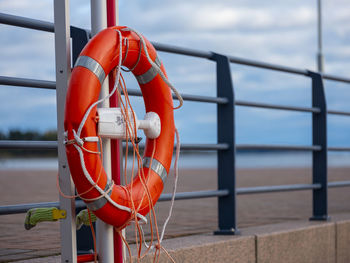 Close-up of railing against sea