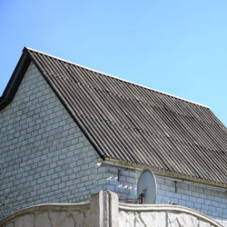 Low angle view of modern building against clear sky