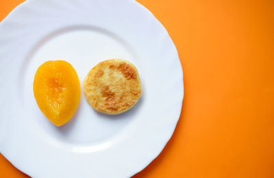 High angle view of breakfast on table