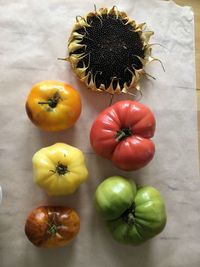 High angle view of fruits on table