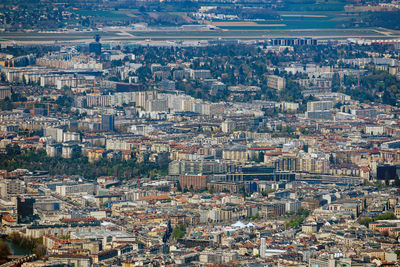 High angle view of buildings in city