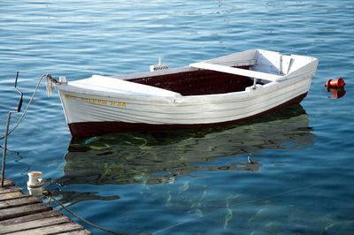 Boat moored in sea