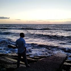 Scenic view of sea against sky during sunset