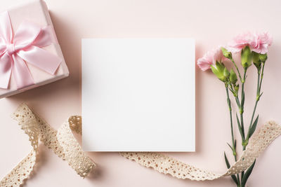 High angle view of white flower on table