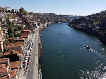 High angle view of river in city