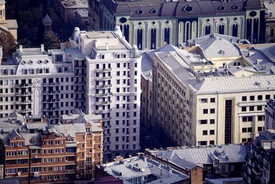 High angle view of modern buildings in city