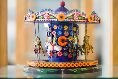 Close-up of multi colored candies on table