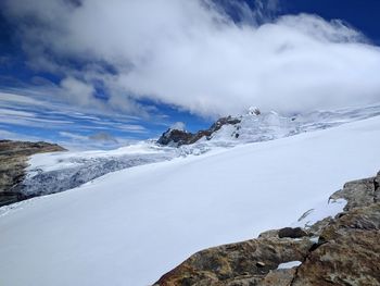 Scenic view of mountains against sky during winter