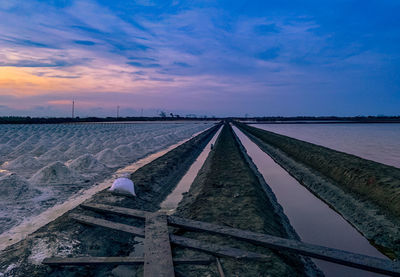 Scenic view of agricultural field against sky during sunset