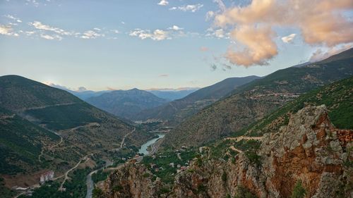 Panoramic view of landscape and mountains against sky