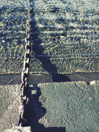 High angle view of ropes on field