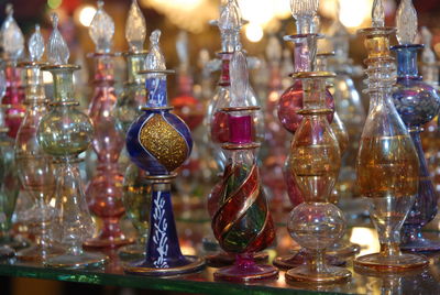 Close-up of glass bottles