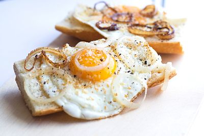 Close-up of breakfast served on table