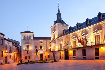 Plaza de la villa, a medieval neighborhood at downtown with the city hall, madrid, spain