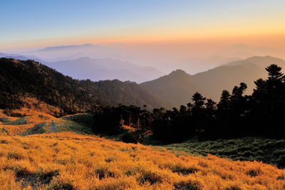 Scenic view of landscape against sky during sunset