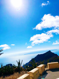 Scenic view of sea against blue sky