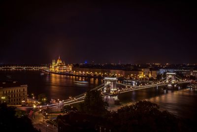 High angle view of illuminated city at night