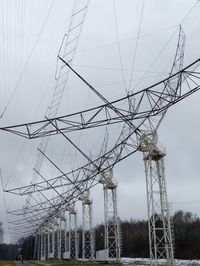 Low angle view of electricity pylon against sky