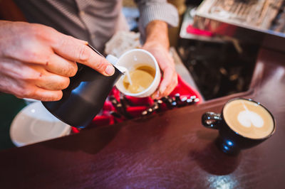 Close-up of hand holding coffee cup