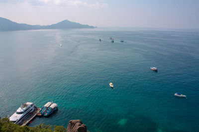 High angle view of people on beach against sky