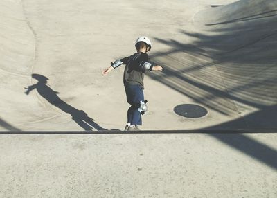 High angle view of boy at skateboard park