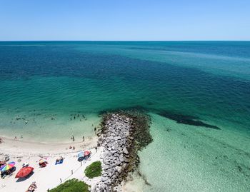 High angle view of people on beach