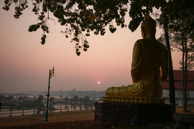 Rear view of man standing against sky during sunset