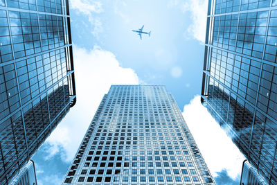 Low angle view of modern buildings against sky