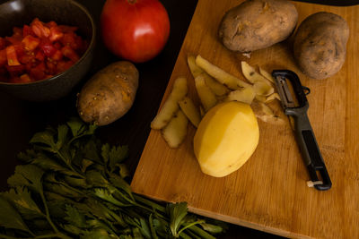 High angle view of food on table