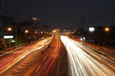 Light trails on road at night