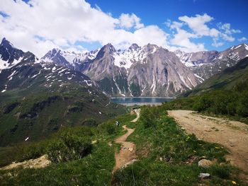 Scenic view of snowcapped mountains against sky