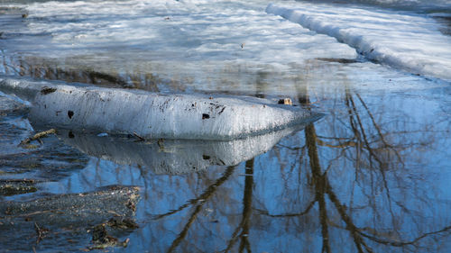 High angle view of frozen lake