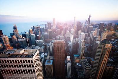 High angle view of buildings in city