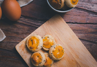 High angle view of breakfast on table