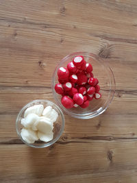 High angle view of strawberries on table