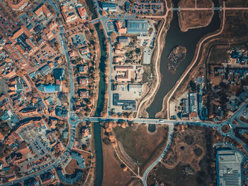 High angle view of buildings in city