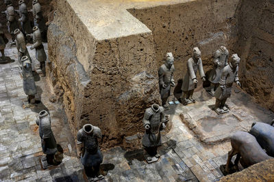 High angle view of statues