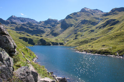 View of the heights of ménuires in summer in the tarentaise massif in the alps in france