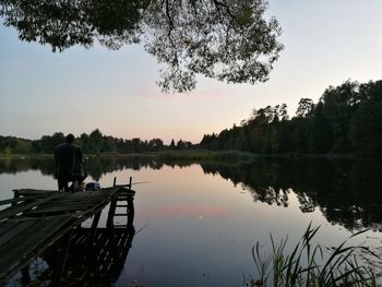 Scenic view of lake against sky during sunset