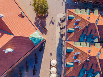 High angle view of people walking on street