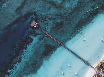 High angle view of people on sea shore