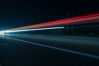 Light trails on road at night