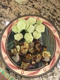 High angle view of food in plate