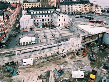 High angle view of street in city