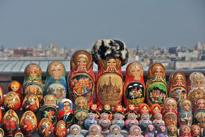 Close-up of multi colored decoration against clear sky