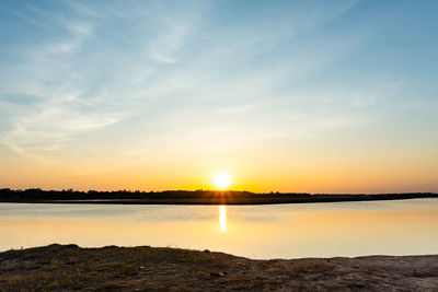 Scenic view of lake against sky during sunset