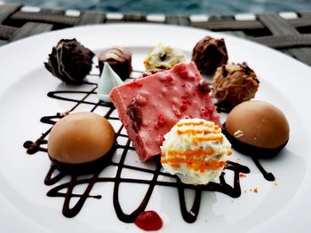 Close-up of breakfast served on table